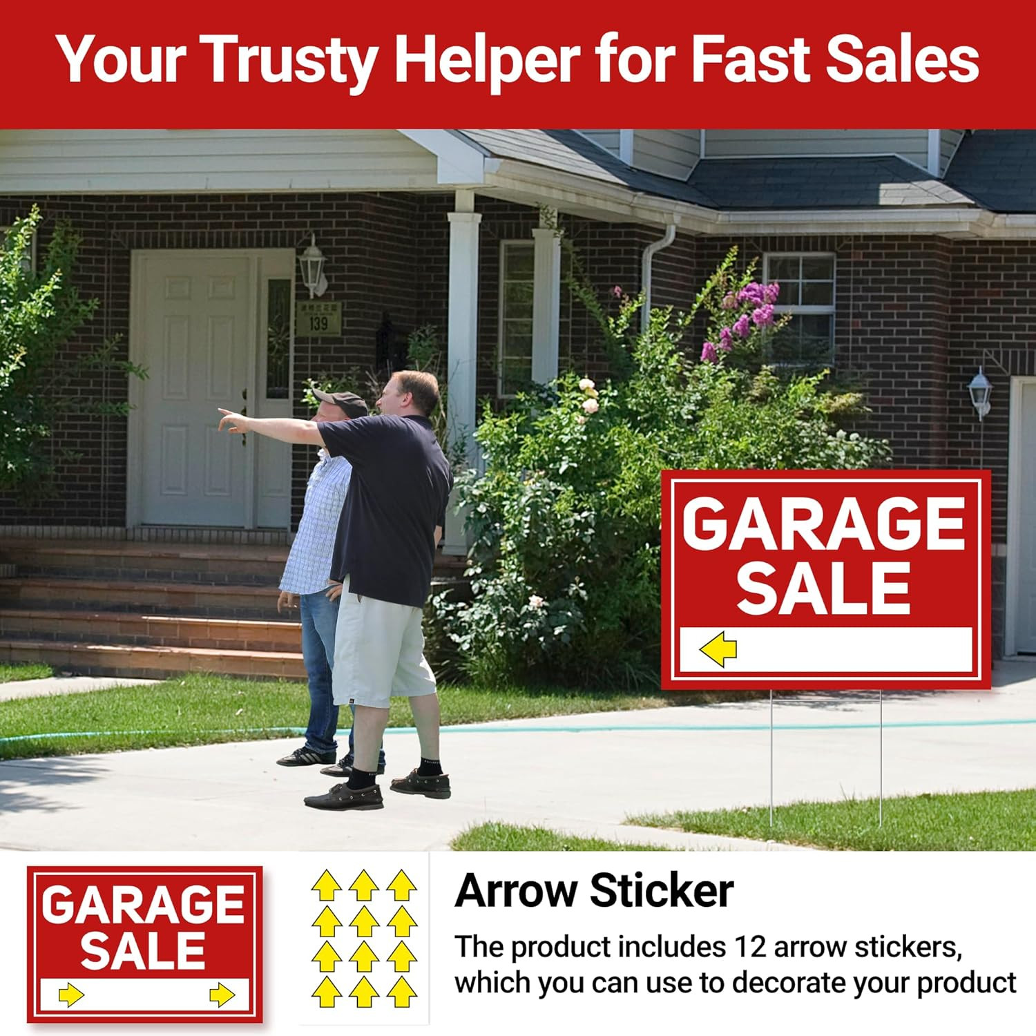 6 Pcs Garage Sale Signs with Stakes, 2 Foldable Extra-Large Garage Sale Signs 24