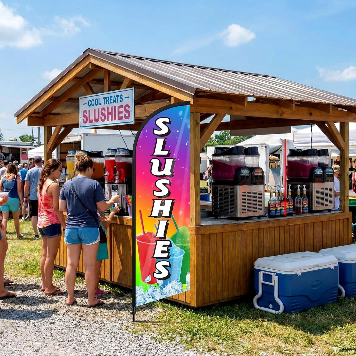 Durable 7ft Slushies Feather Flag Banner with Poles – Eye-catching Store Sign