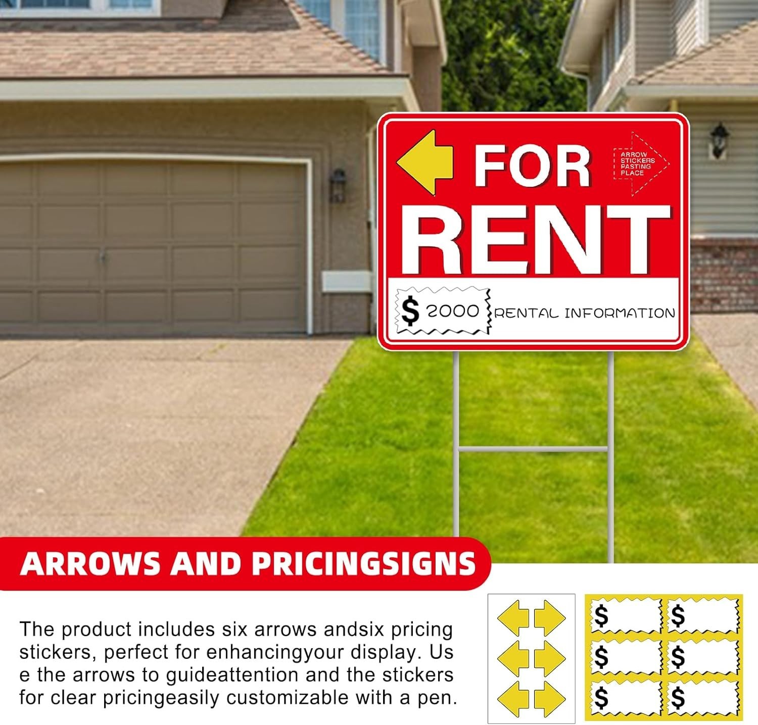 GXGGUS For Rent Signs with Stakes,1 PCS 17&Prime; x 13&Prime; Double-Sided Signs, H-Metal