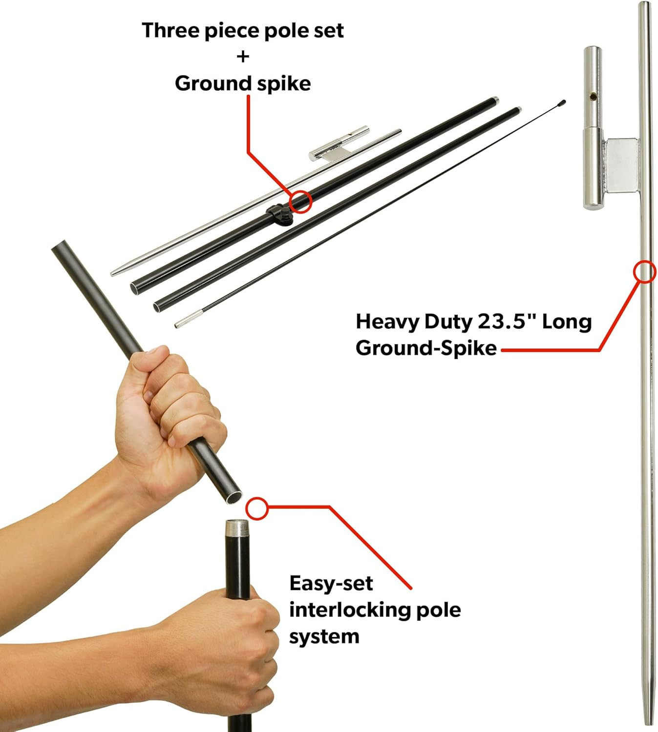 Feather Flag Pole Kit – 7ft Red & White Open Banner with Ground Spike