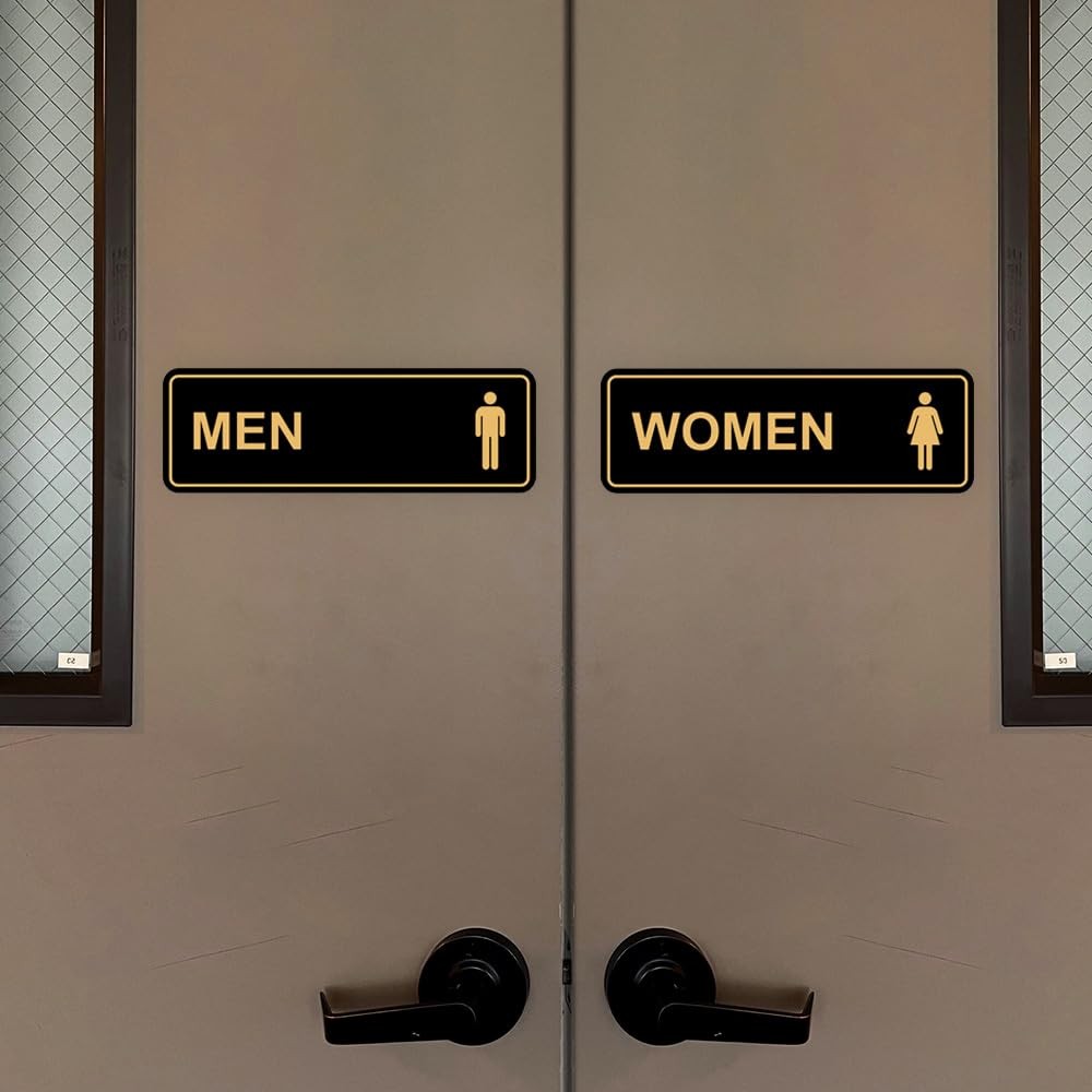 2 PCS Standard Men Women Restroom Sign Black Large Size Bathroom Door Decor