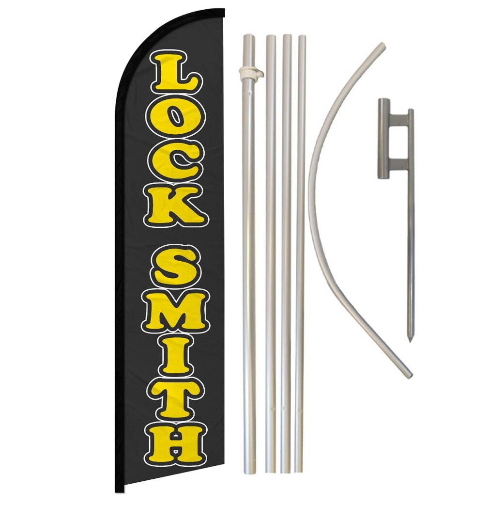 Locksmith Full Curve Windless Swooper Flag & Pole Kit Lock Smith Keys