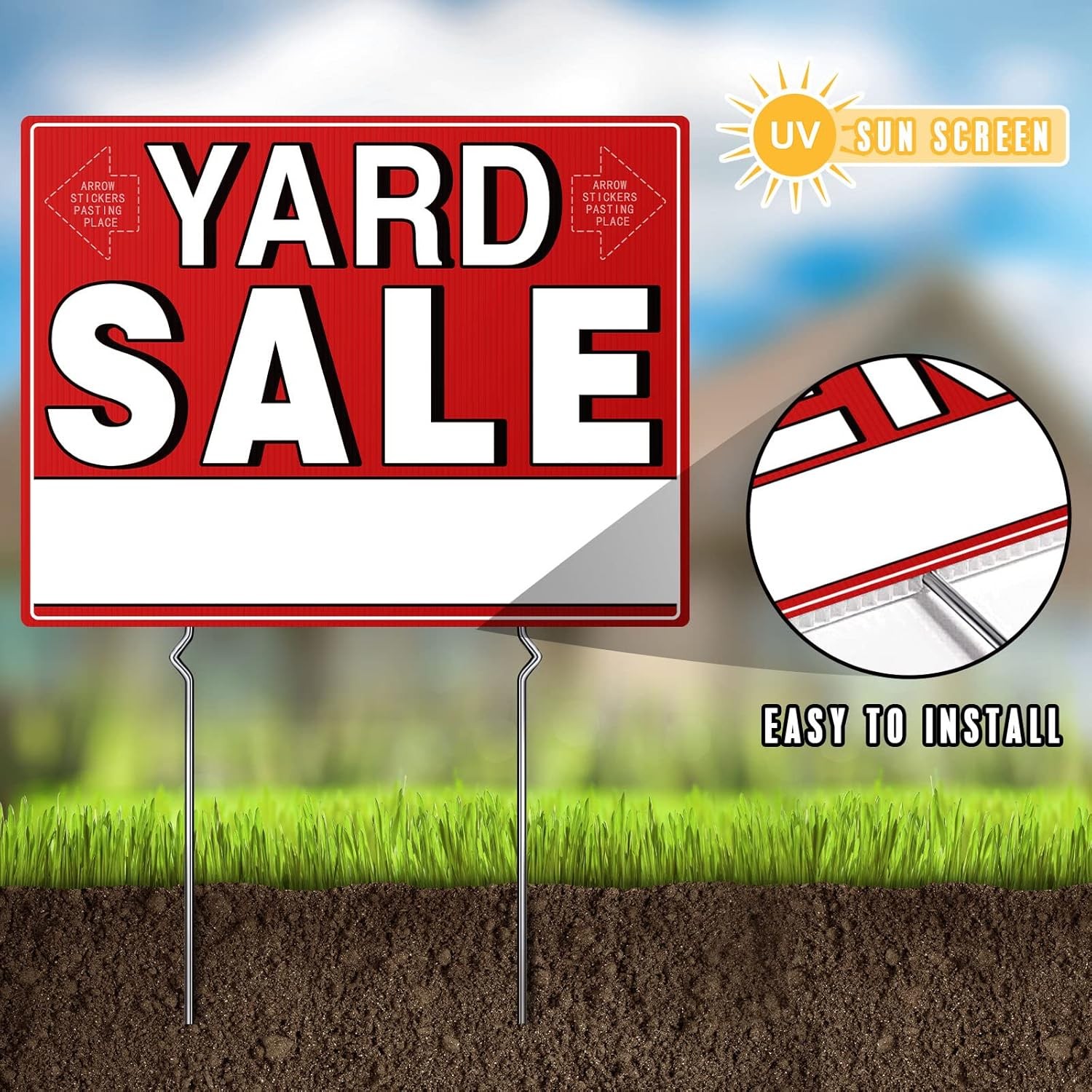Yard Sale Signs, 3 Pcs Garage Signs with Metal Stakes, 17&Prime; X 13&Prime;, Double Sided Y