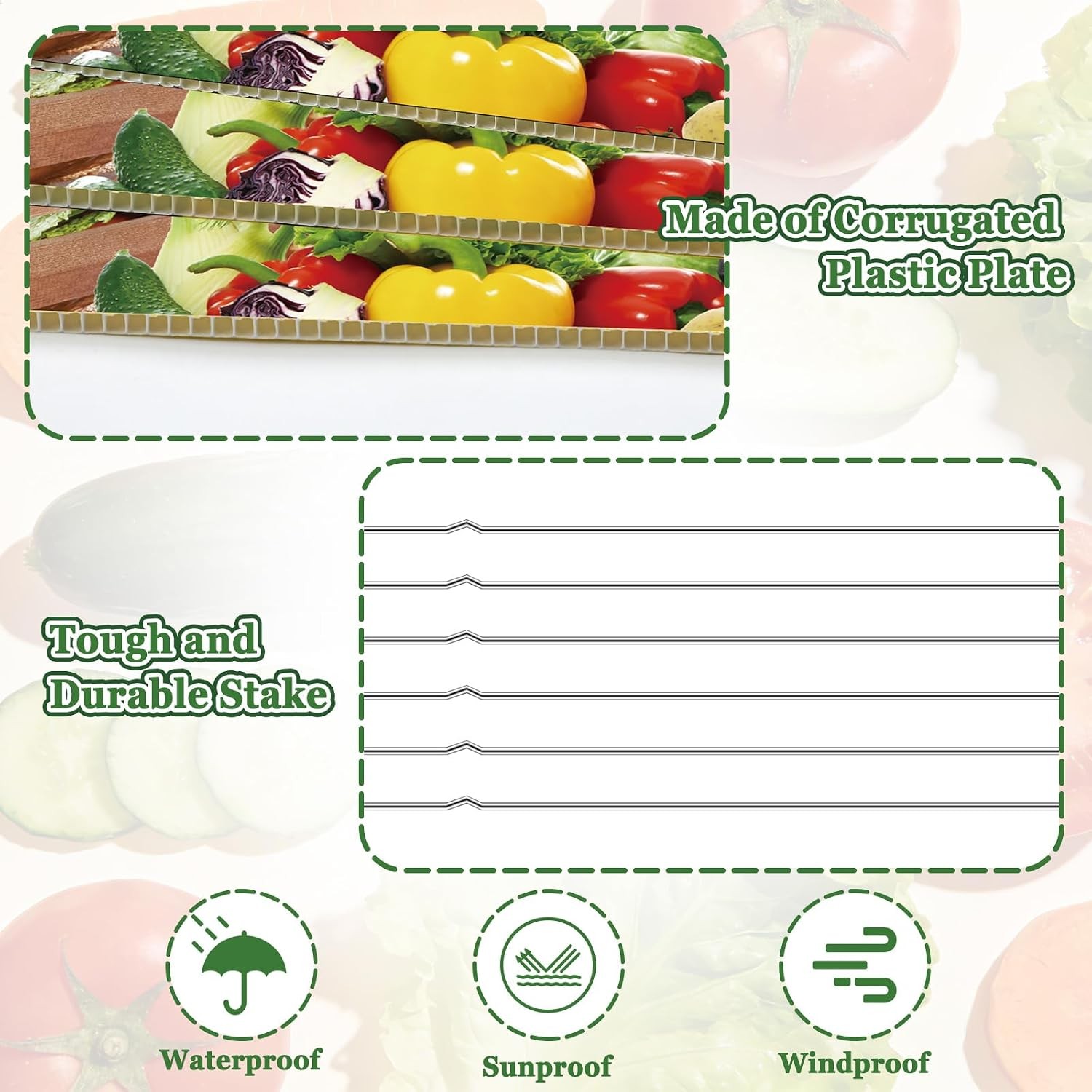3 Pcs Self Serve Stand Sign with Metal Ground Stakes 12 x 16 Inch Vegetable Sign