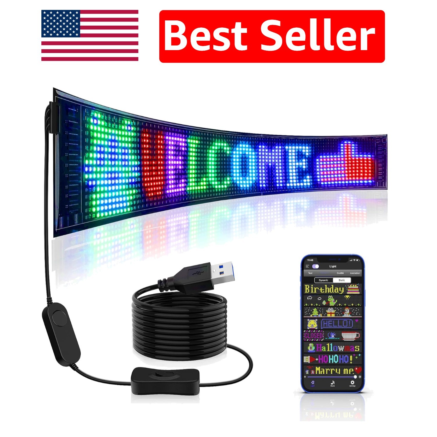 Scrolling 27 »x5 » LED Display – Bluetooth-Controlled Custom Sign for Businesses