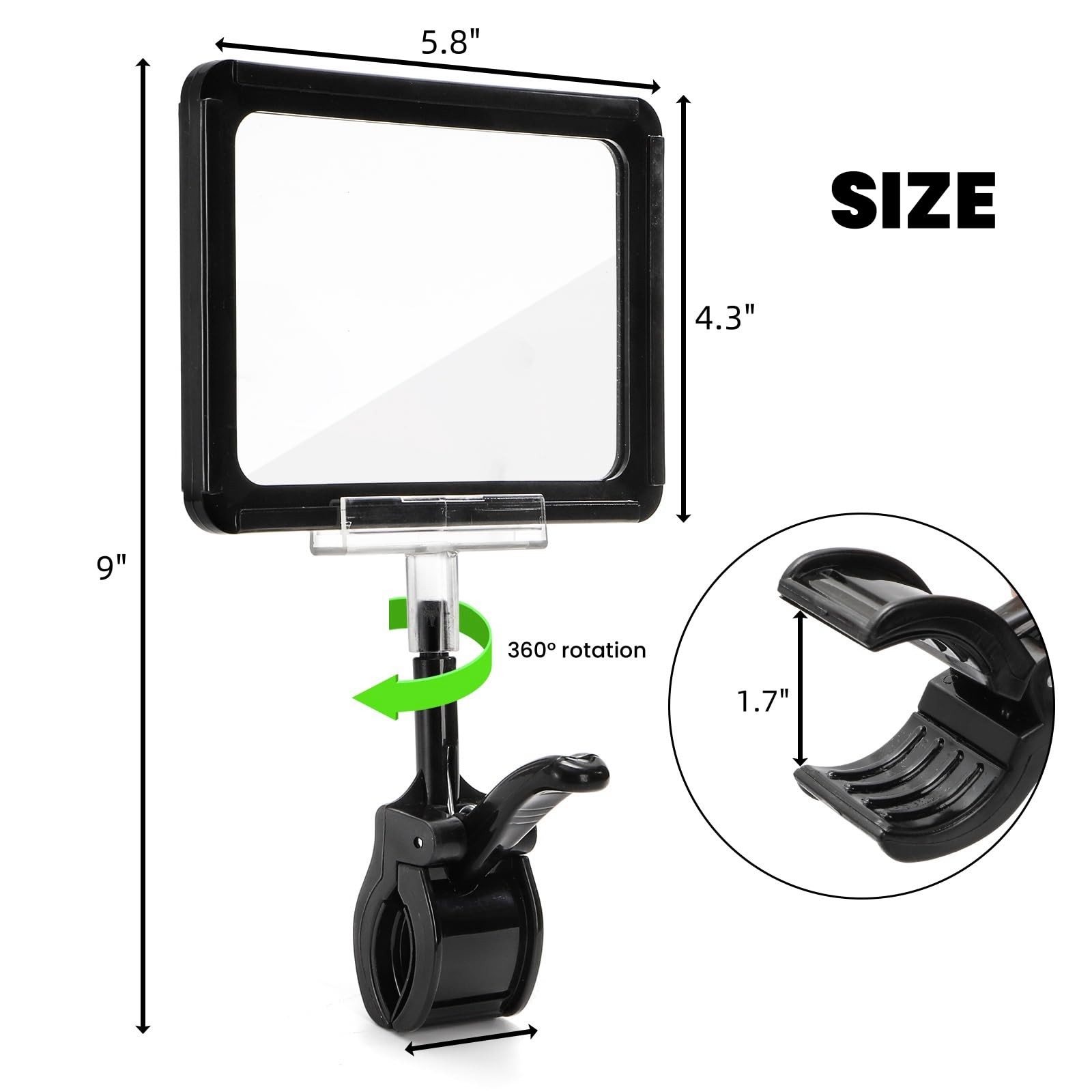 ZOOFOX 10 Pack Acrylic Sign Holder with Clamp, Rotating Clip Pop Swivel Black