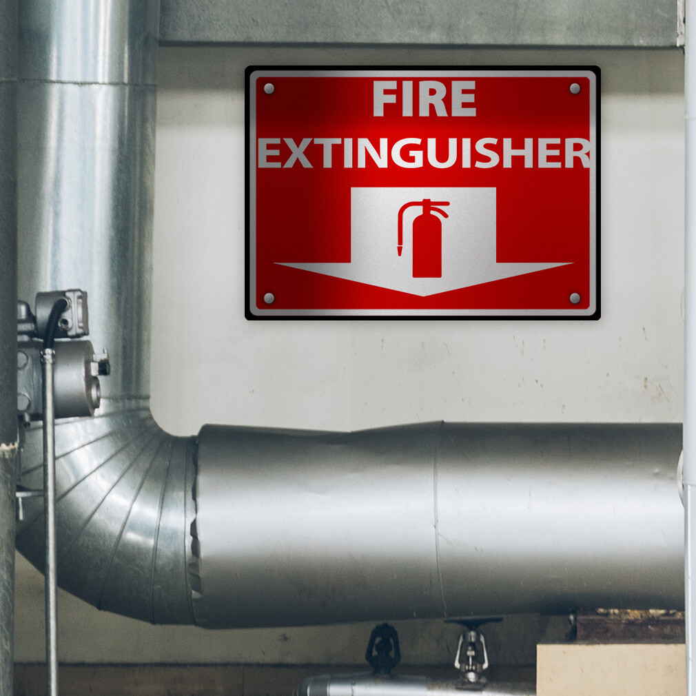 Horizontal Metal Sign Fire Extinguisher C Weatherproof Street Signage