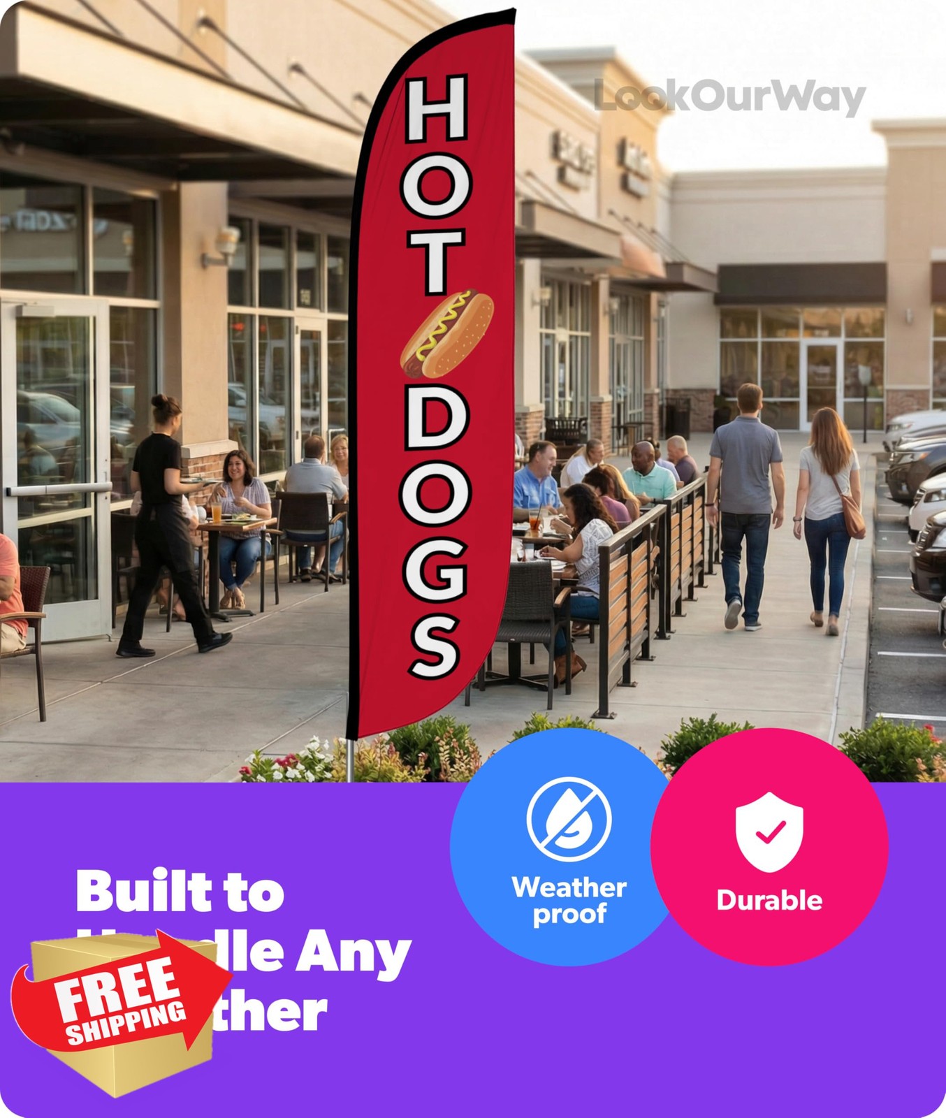 LookOurWay Feather Flag Hot Dogs 12ft