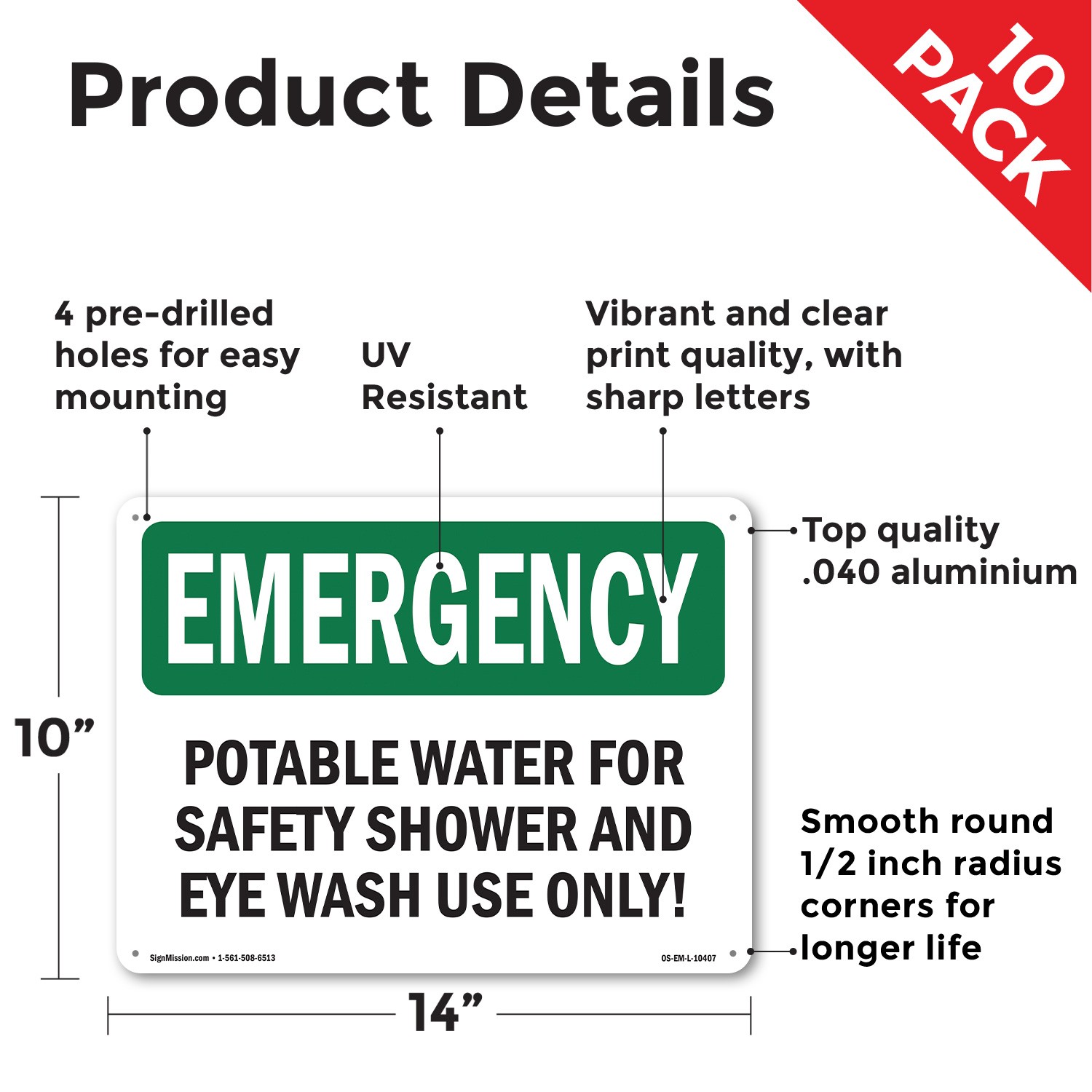 Potable Water For Safety Shower And Eye OSHA Emergency Sign, Decal 5 or 10 Pack