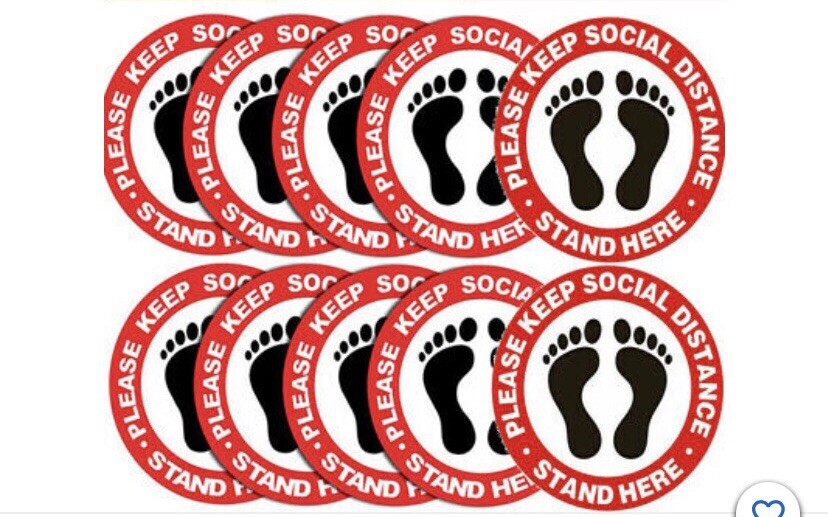 Social Distance Floor Sticker. 12-Pack Anti-Slip, Waterproof. Red White & Black