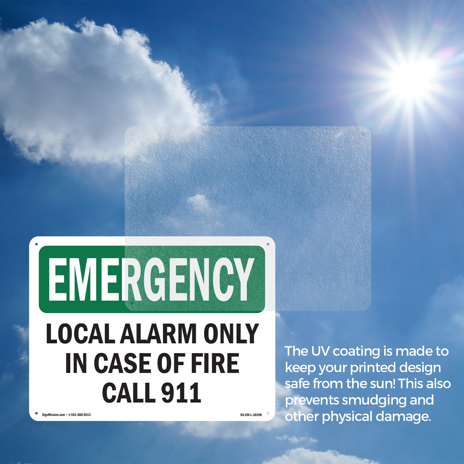 Local Alarm Only In Case Of Fire Call 911 OSHA Emergency Sign, Decal 5/10 Pack