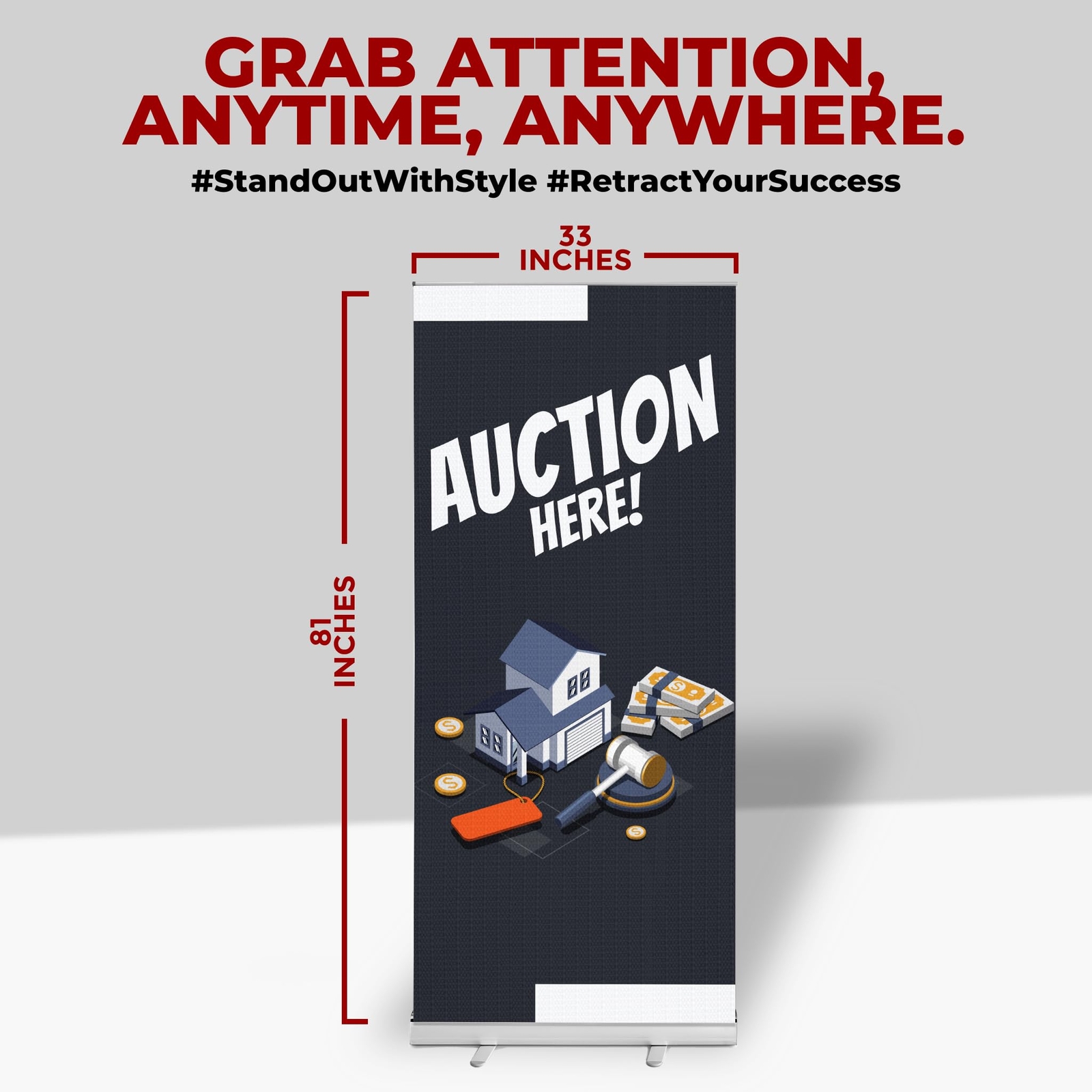 Real Estate Sign Retractable Banner Stand | Backdrop Roll-up Banner Sign Stand
