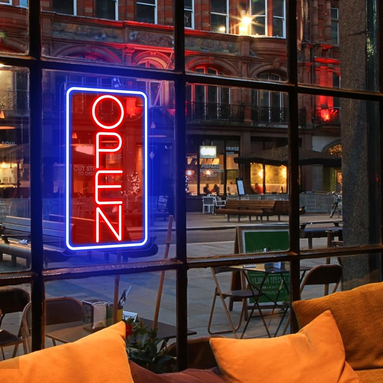 Ultra Bright LED Neon Open Sign for Business – 32&Prime; Vertical Blue/Red