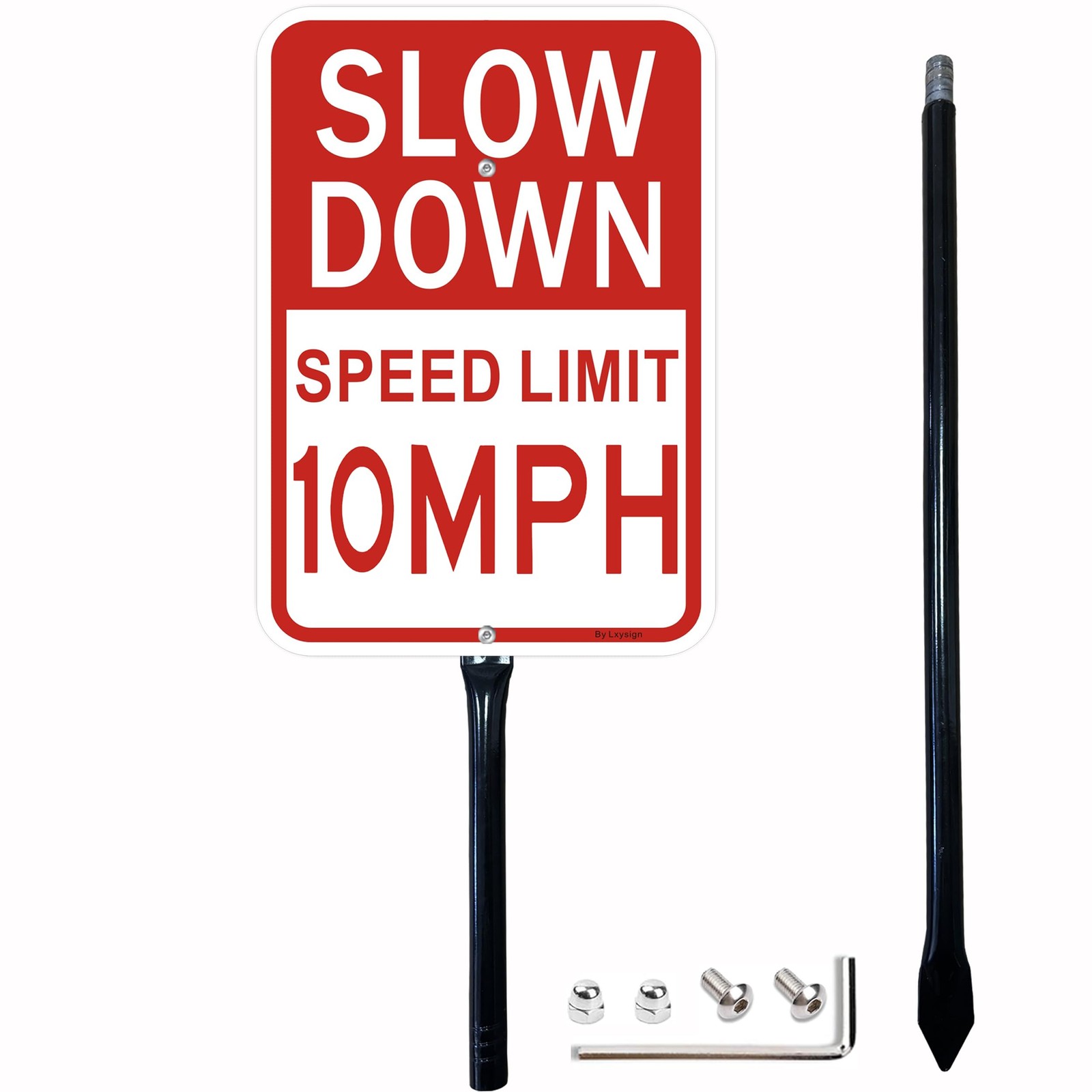 14×10 Inch Slow Down Sign Speed Limit 10 MPH 36 Inch Metal Stake 1 PCS