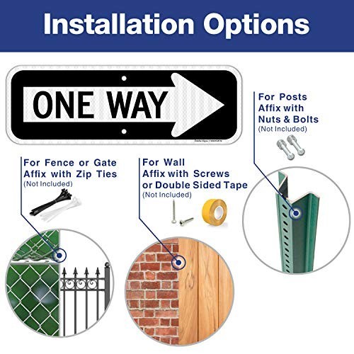 18×6 Reflective One Way Sign with Right Arrow – Rust-Free Aluminum, UV Protected