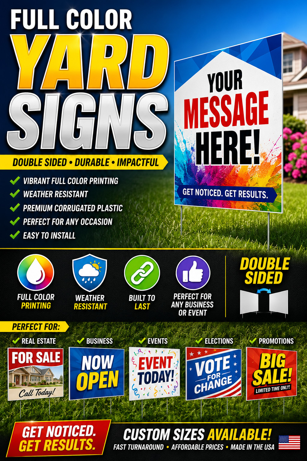Qty 4 24&Prime;x36&Prime; Custom Printed Yard Signs Full Color Double Sided Personalized