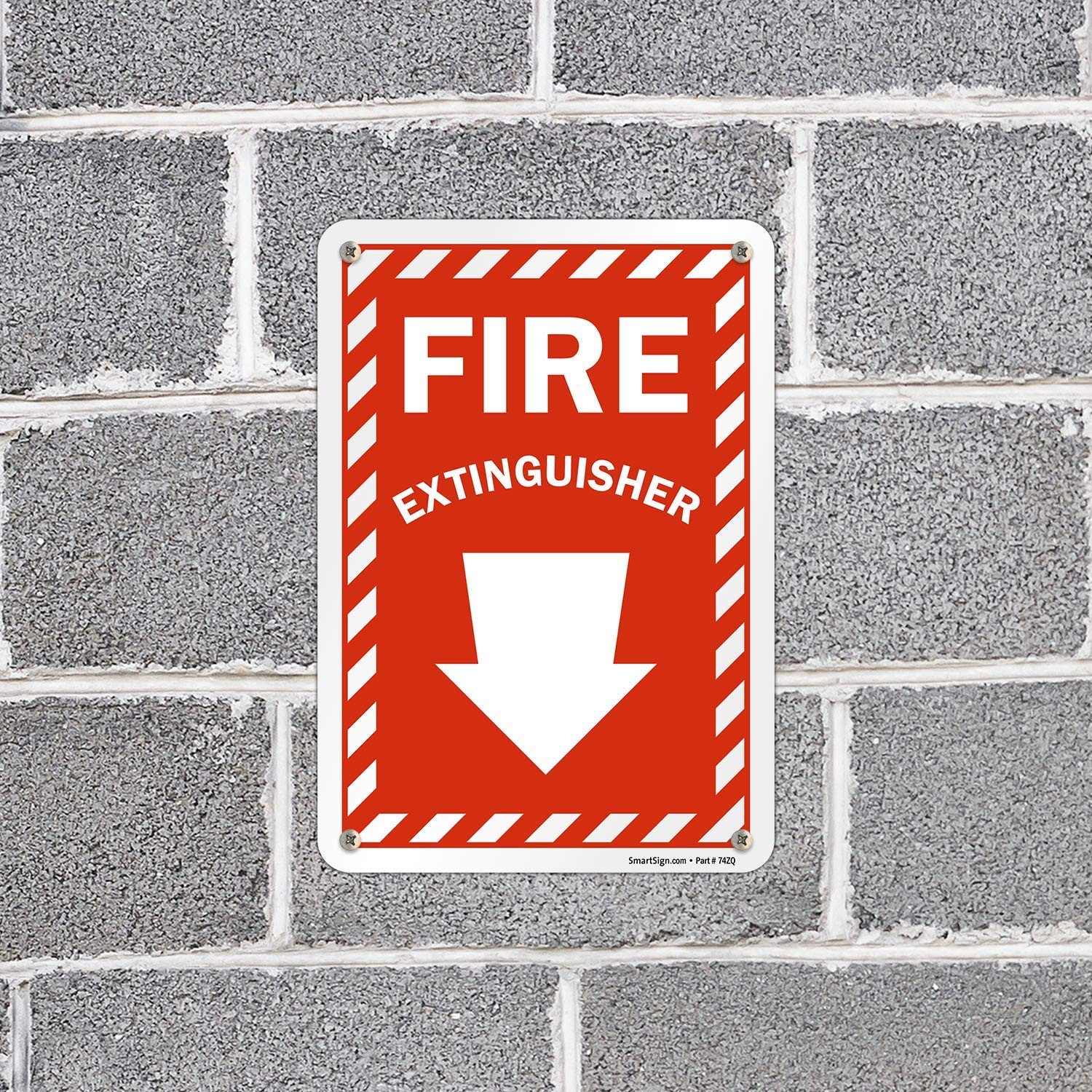10×7 Inch Fire Extinguisher Sign Down Arrow HDPE Plastic Red White Safety