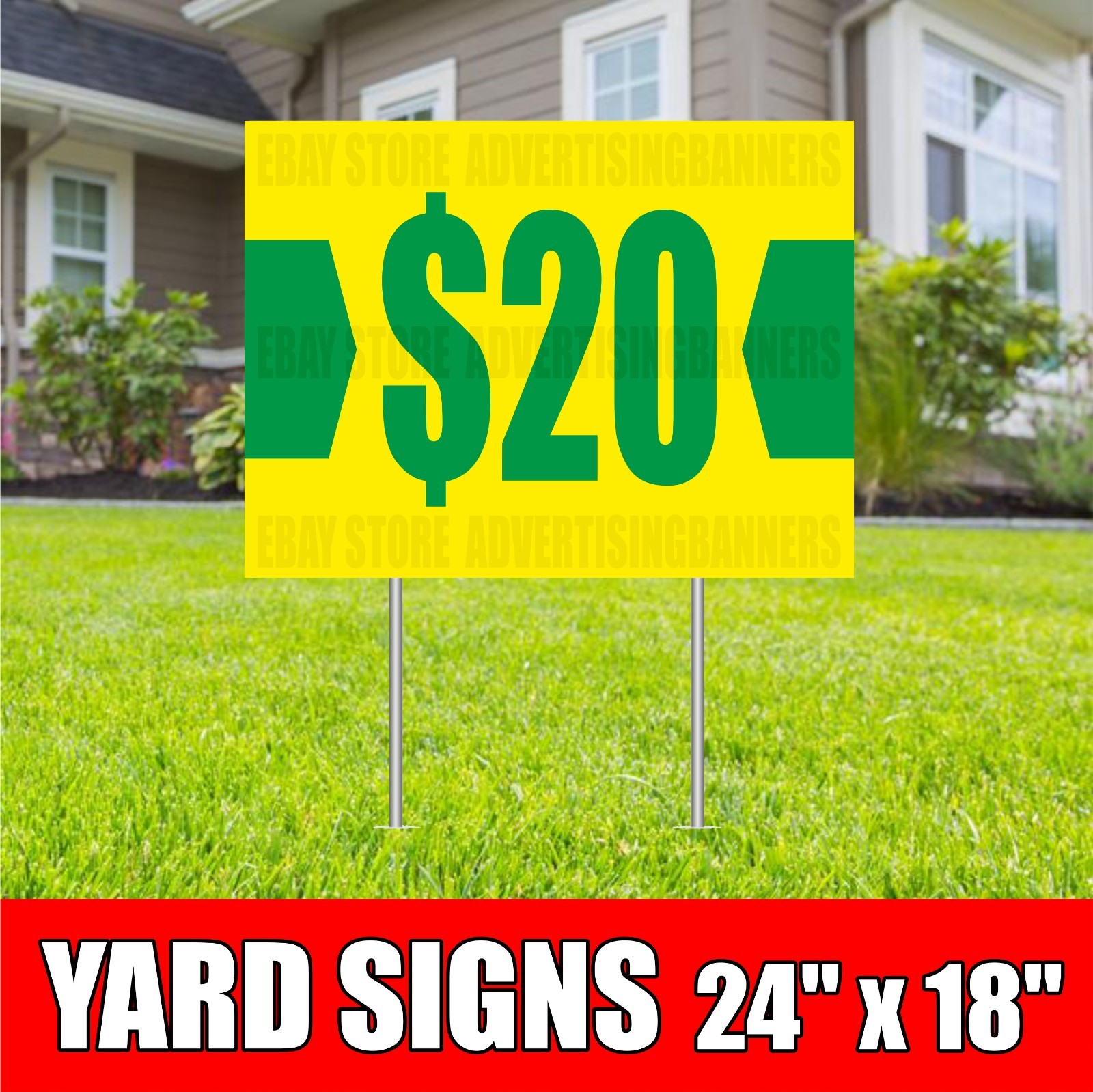 $20 Yard Sign with H-Stakes Lawn Sign SALE Discount Clearance Fixed Price Shop