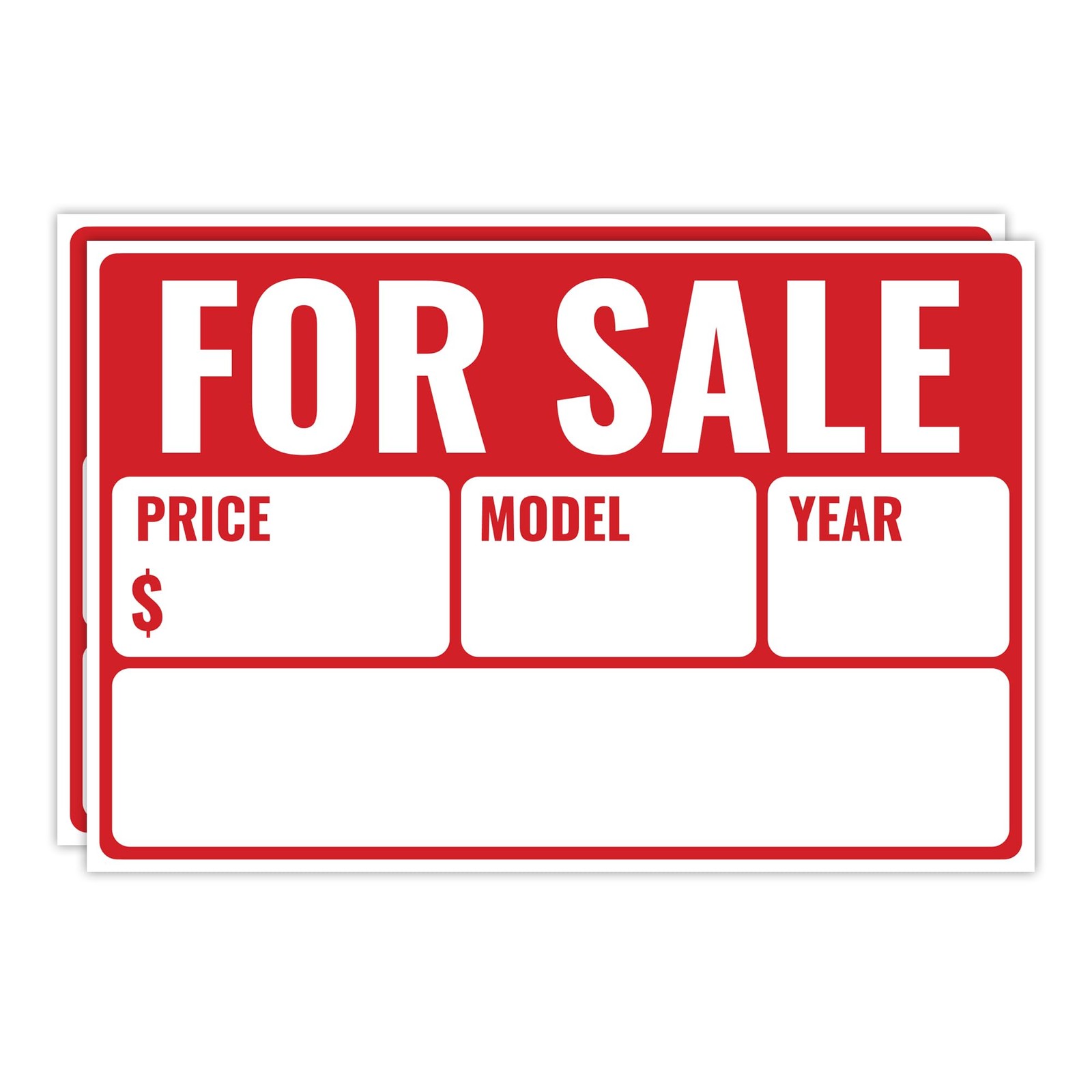 2PC For Sale Sign Car, 12 Inches by 8 Inches 20 mil Polystyrene Plastic Car…