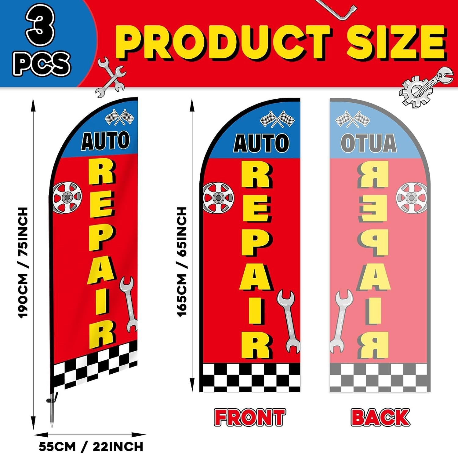 3PC Auto Repair Feather Flag Set 7FT w/ Poles
