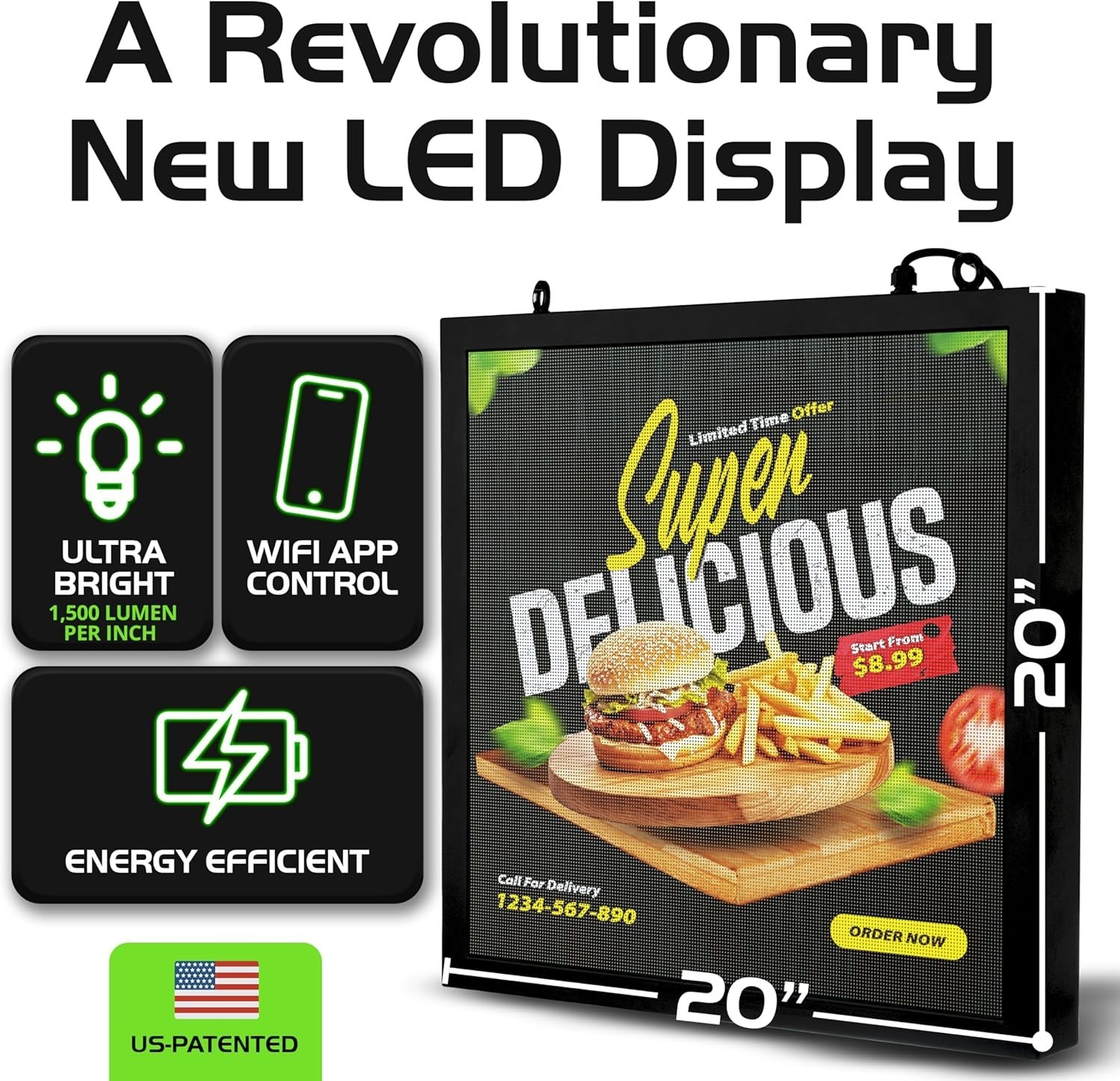 20&Prime; x 20&Prime; WiFi Enabled Full Color LED Advertising Display 5000cd/㎡ SMD LED
