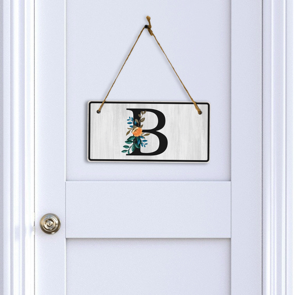 B Flower Decor 5×10 Hanging Wall or Door Sign | Alphabet Letter Room Decoration