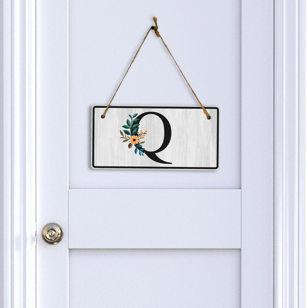 Q Flower Decor 5×10 Hanging Wall or Door Sign | Alphabet Letter Room Decoration