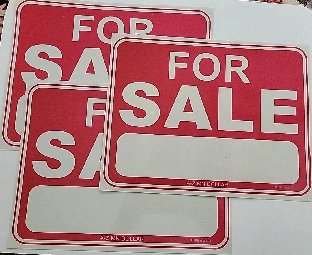Set of 3 &lsquo;FOR SALE&rsquo; SIGN 9X12&Prime; Red and white Ready to hang Pinted SIgns NEW