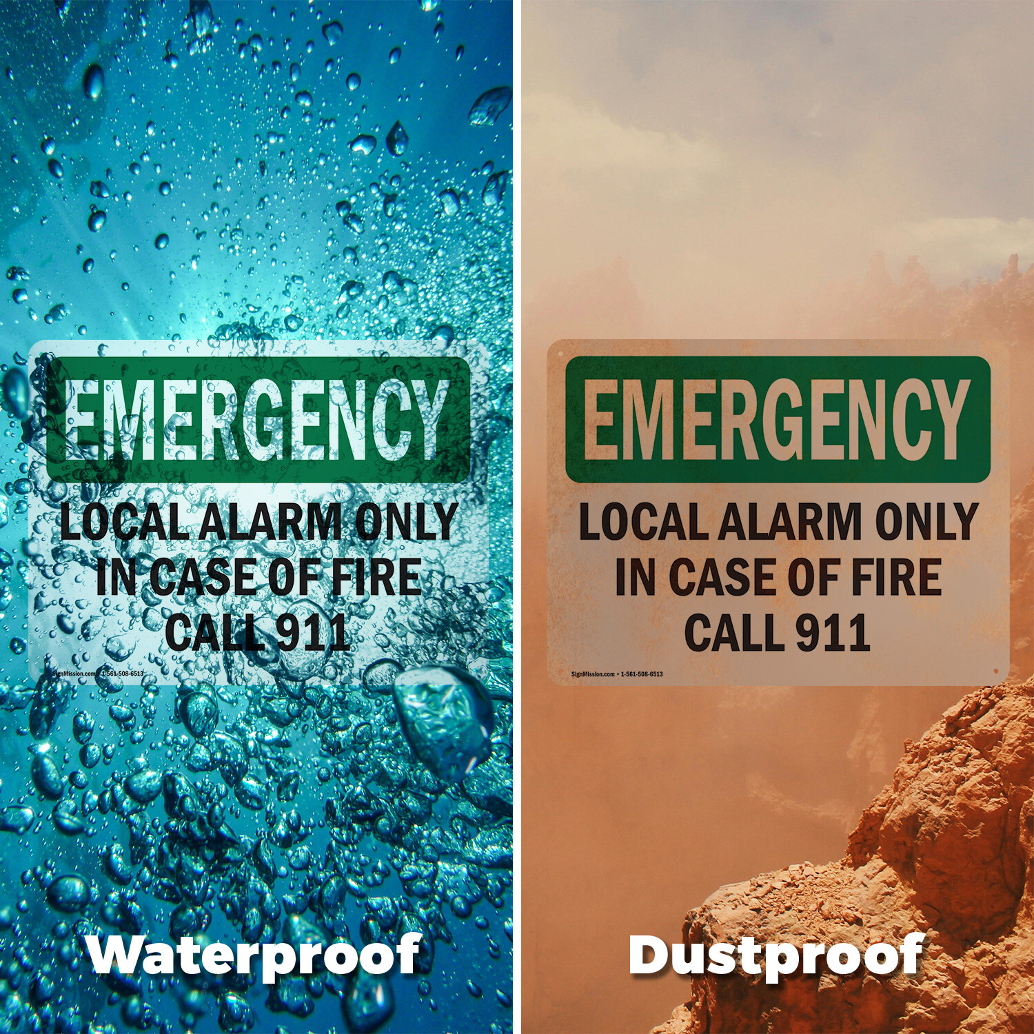 (2 Pack) Local Alarm Only In Case Of Fire Call 911 OSHA Emergency Sign Decal