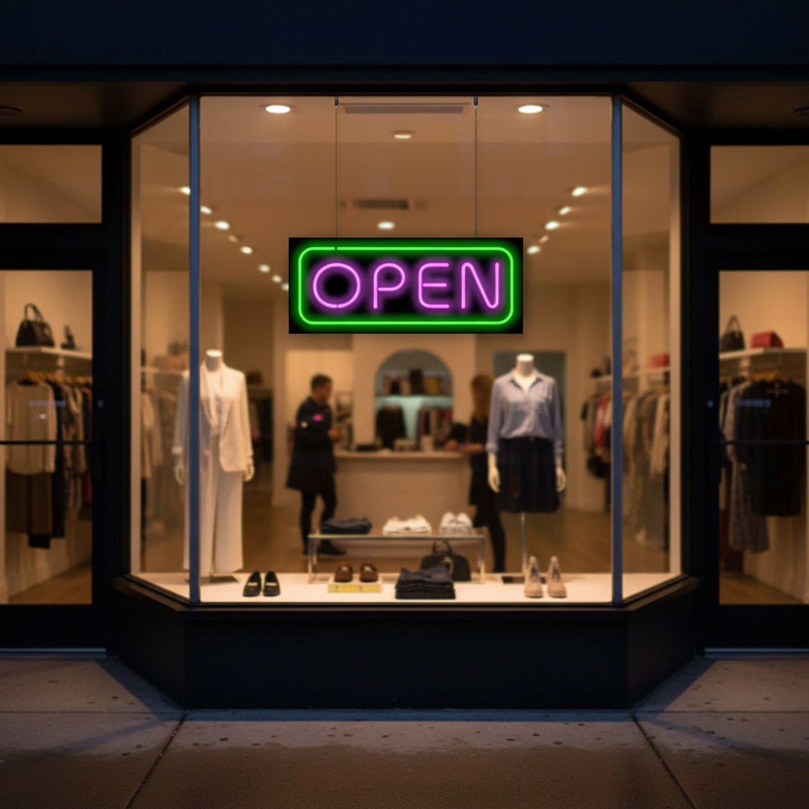 Deluxe Open Purple & Green Neon Sign REAL Neon Window Sign Ready to Ship Now