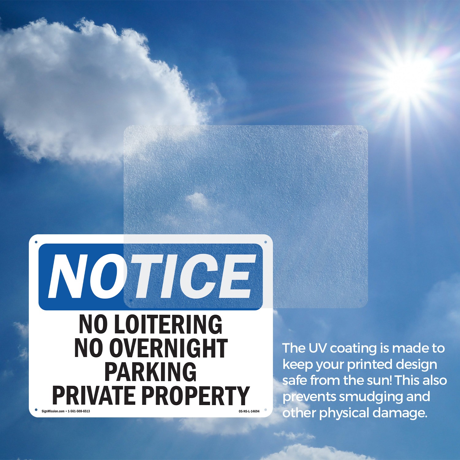 No Loitering No Overnight Parking Private Property OSHA Notice Sign 5/10 Pack