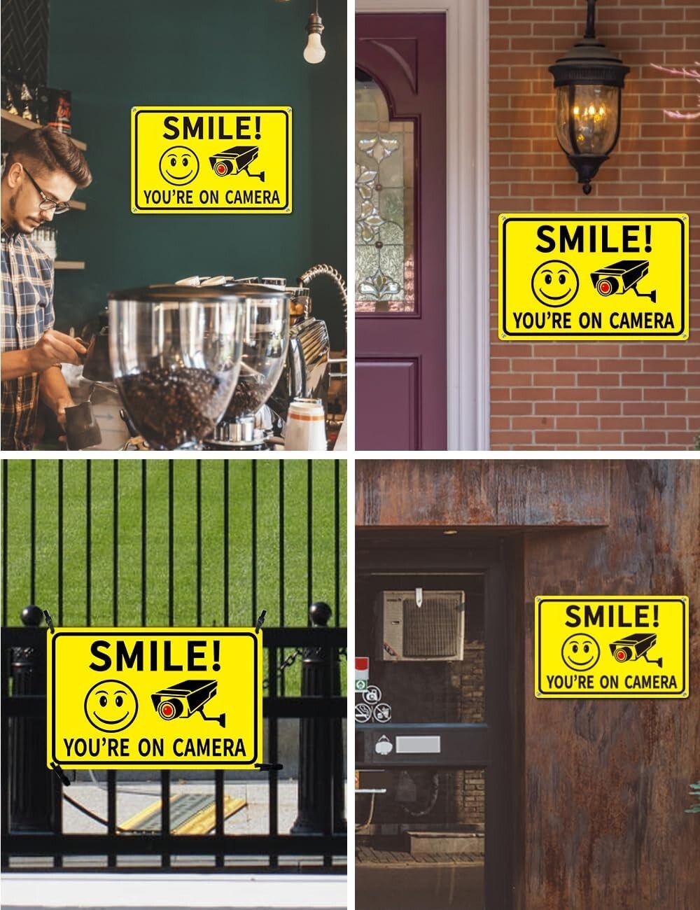 4-Pack Smile Youre On Camera Signs 8×12 Rust Free Aluminum Video Surveillance