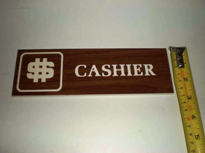 Retro CASHIER sign Traex 4004 8 1/4&Prime; x 2 3/4&Prime; Brown Adhesive Store Vintage