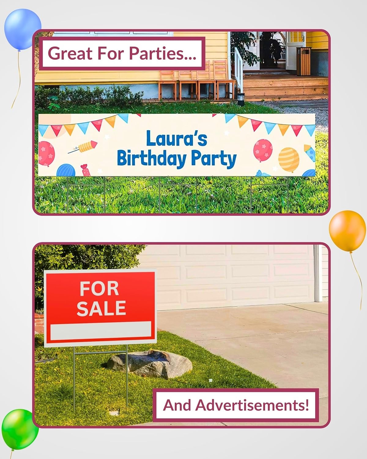 PartyPrints 4 Pack 18 x 12 White Blank Yard Signs with Metal Stakes, Waterproof