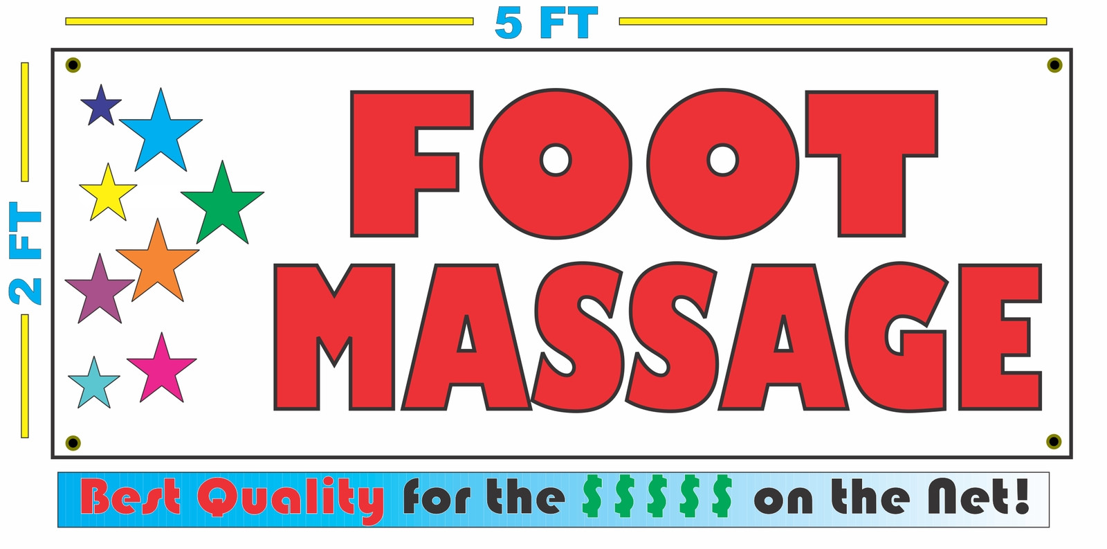 FOOT MASSAGE w Multi Colored Stars Banner Sign NEW Larger Size