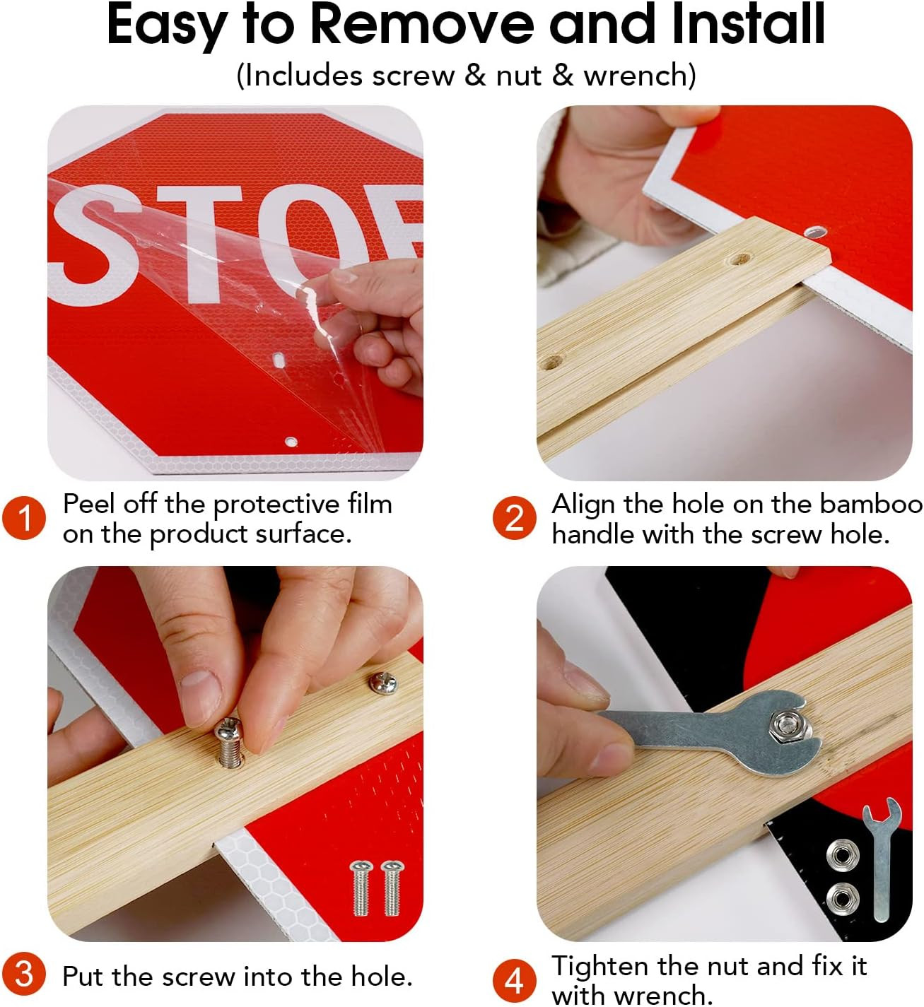 Stop Slow Sign with Bamboo Handle, 2-Pack 13&Prime; X 13&Prime; Double Sided Engineer Grade