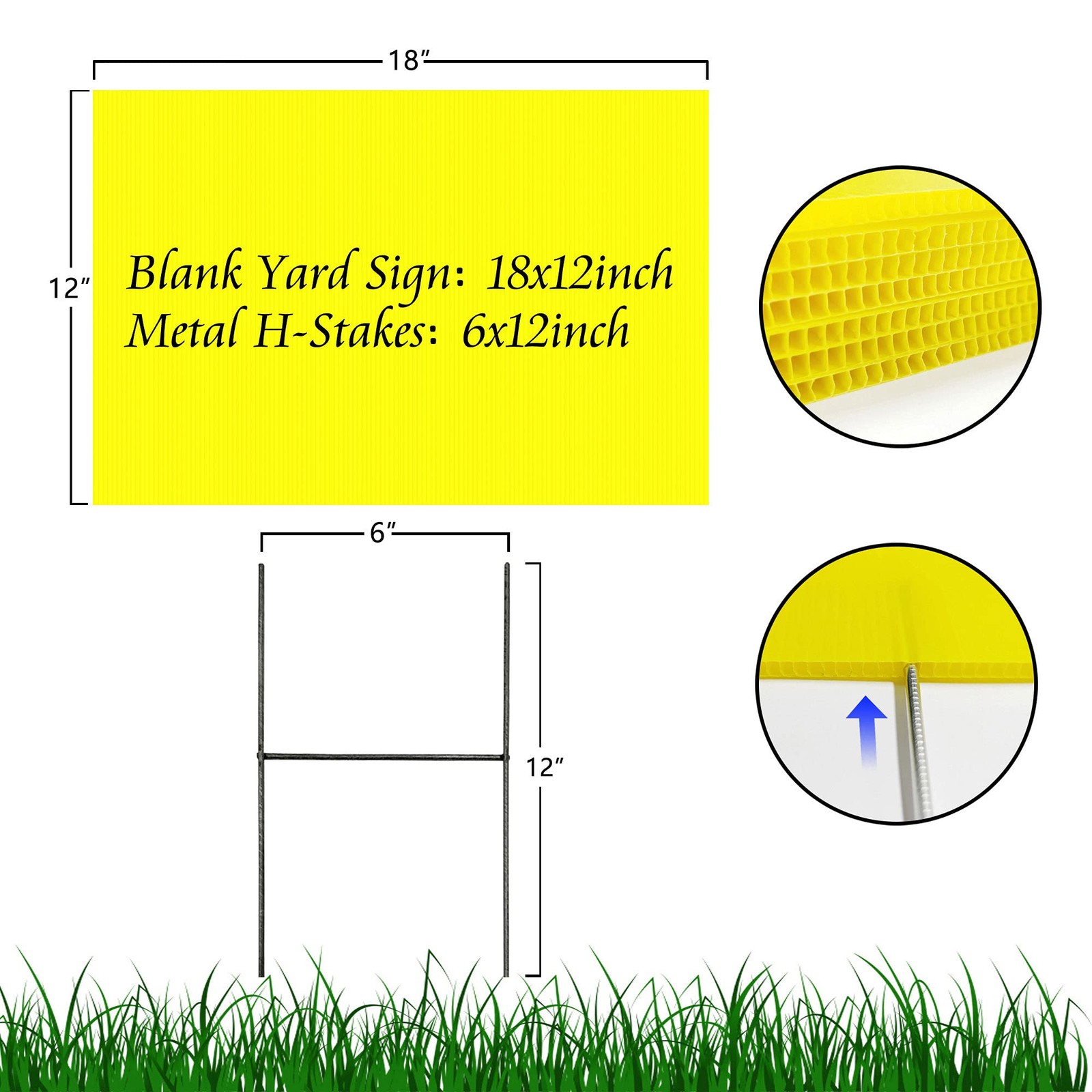 Blank Yard Signs with Stakes, Yellow 4 Pack12&Prime;x18&Prime; Corrugated Plastic Sheet for