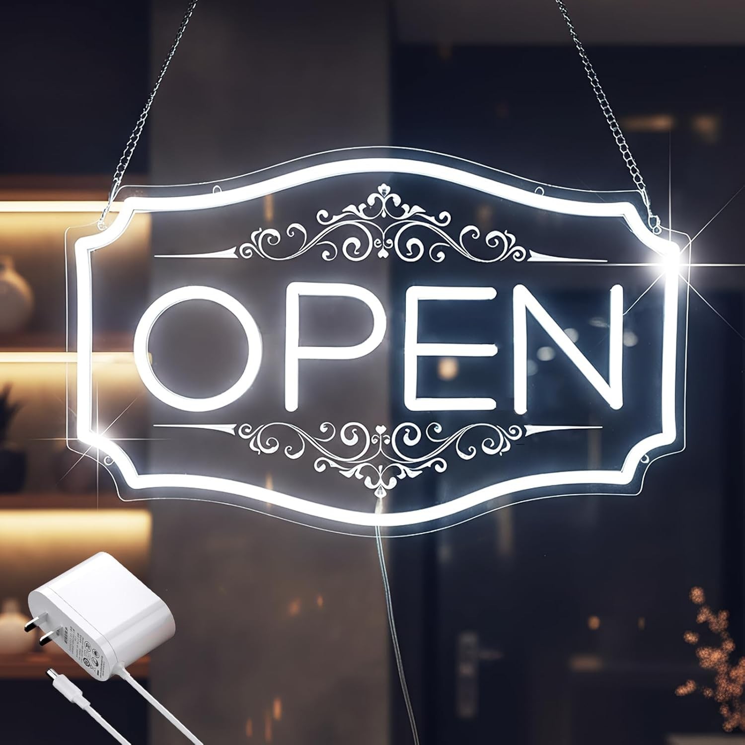 Open Sign for Business, LED Dimmable Neon Open Sign with 12V/2A Adapter, 16.5&Prime; x