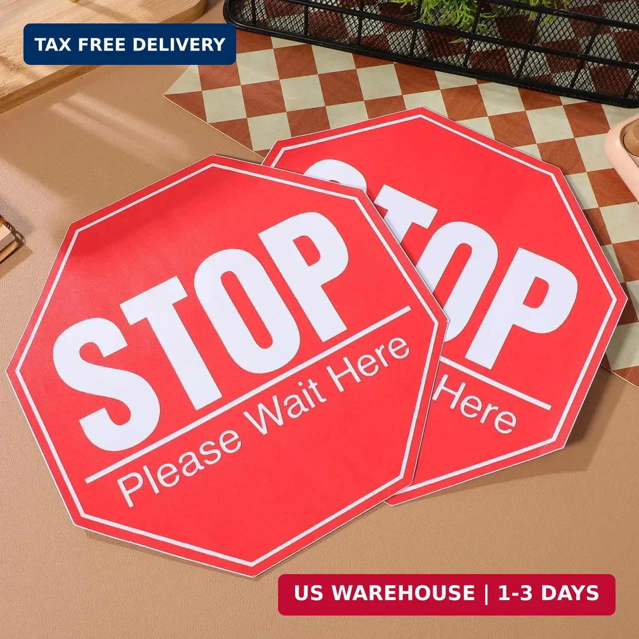 Toddmomy 5 Pack 8&Prime; Stop Sign Floor Stickers, Social Distancing Please Wait Here