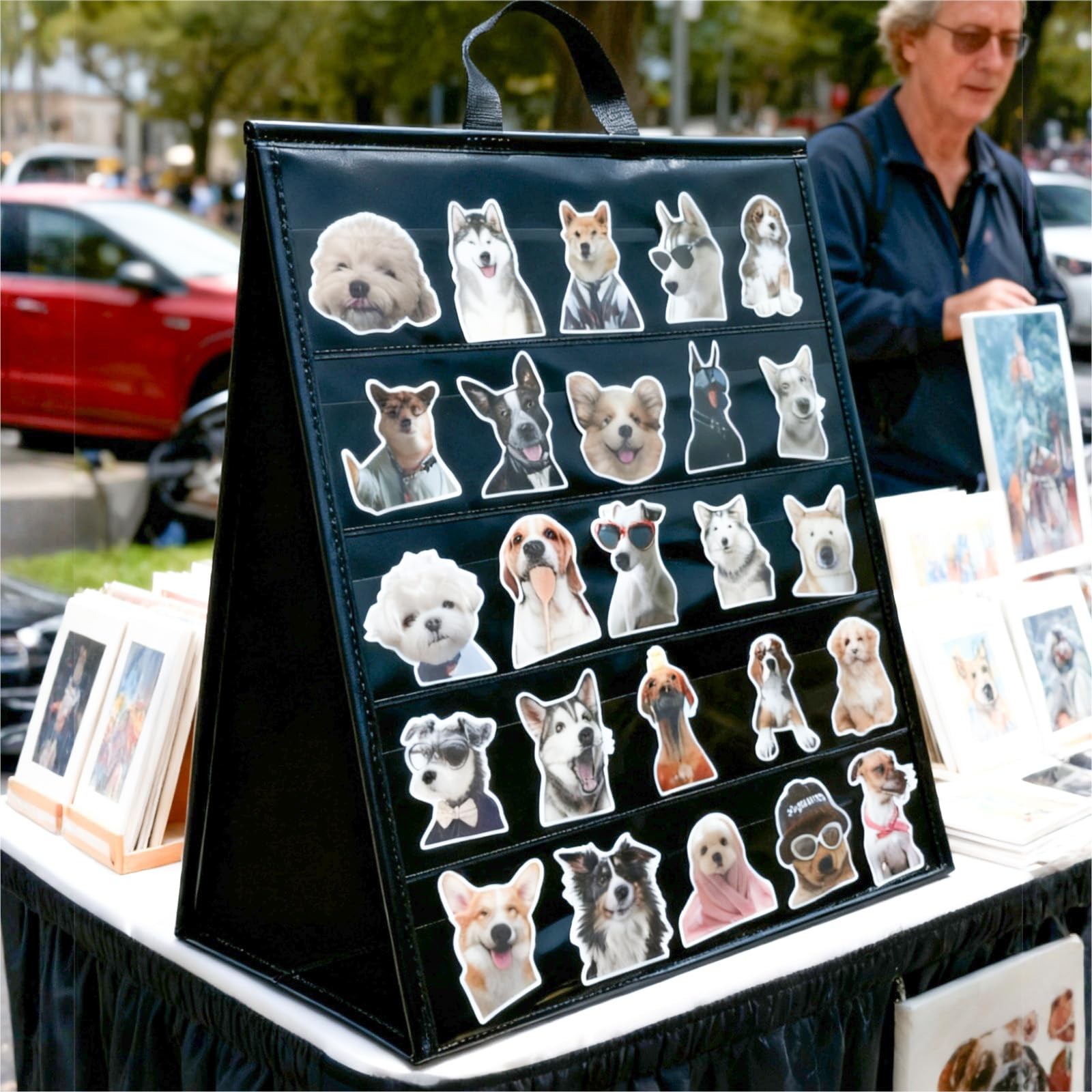 Double Side Sticker Display Stand with Portable Handle, 4&Prime; Large Card black