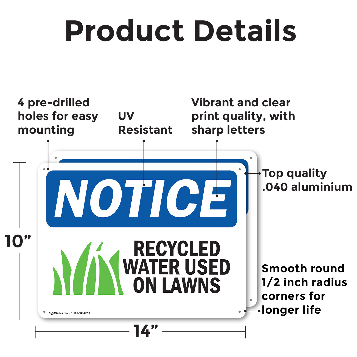 (2 Pack) Recycled Water Used On Lawns OSHA Notice Sign Decal Metal Plastic