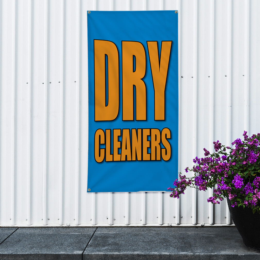 Vertical Vinyl Banner Multiple Sizes Dry Cleaners Blue Business Advertisement