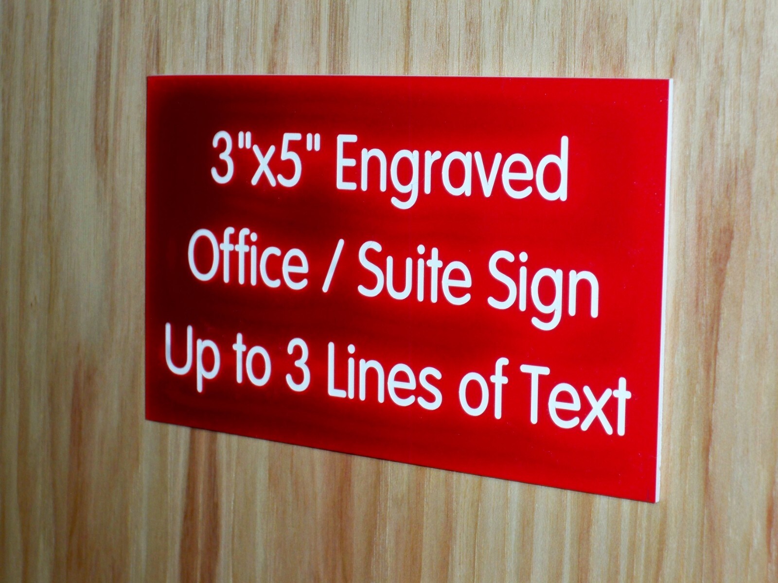 Custom Engraved 3×5-inch Red Sign | Add Your Wording | with Adhesive Backing