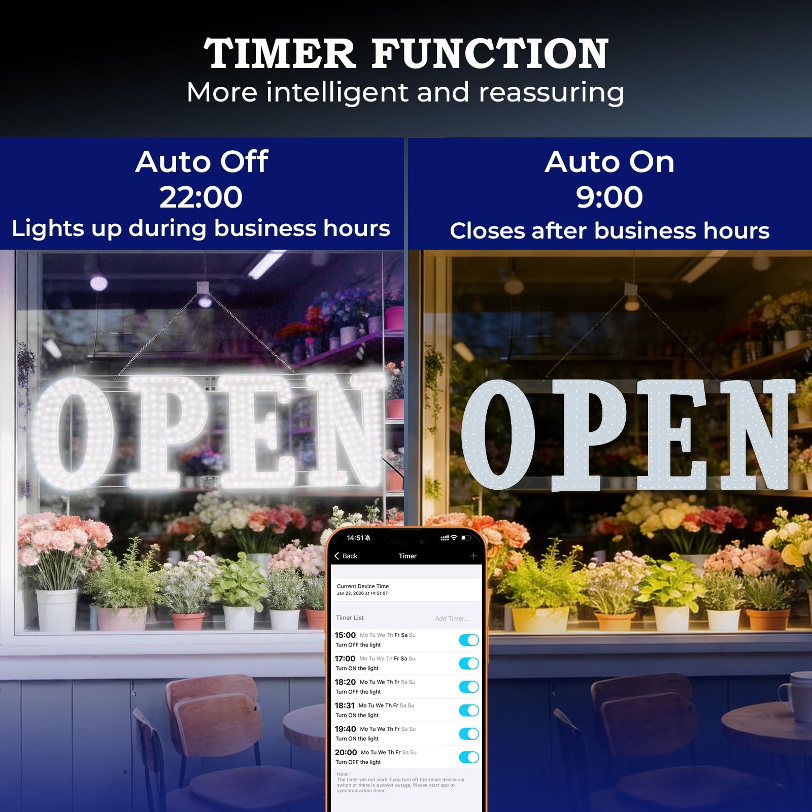Open Sign for Business 30&Prime;X10&Prime; with Timer and Remote Control, 10 Flashing Modes