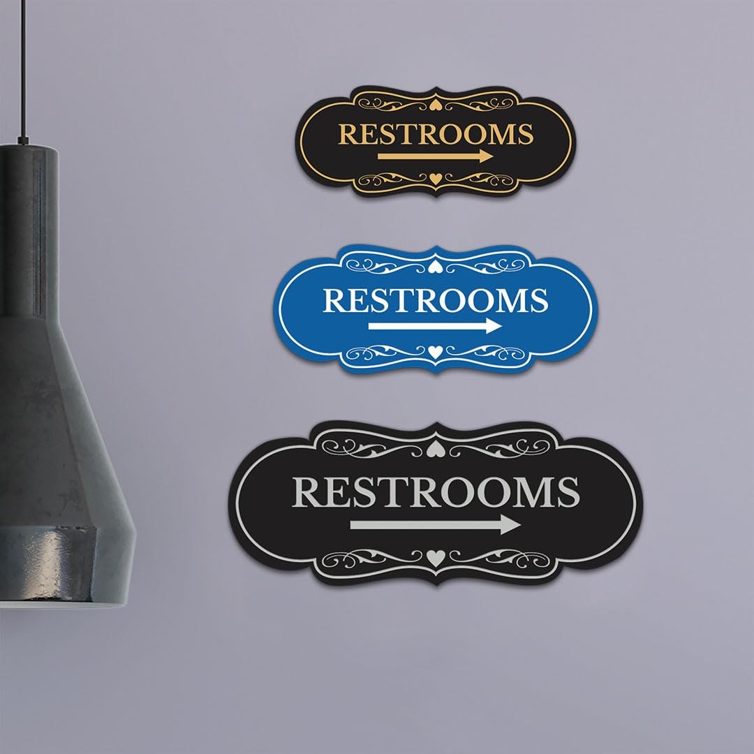 1 PC Designer Restrooms Right Arrow Sign Brushed Gold Large Wall Door Mount