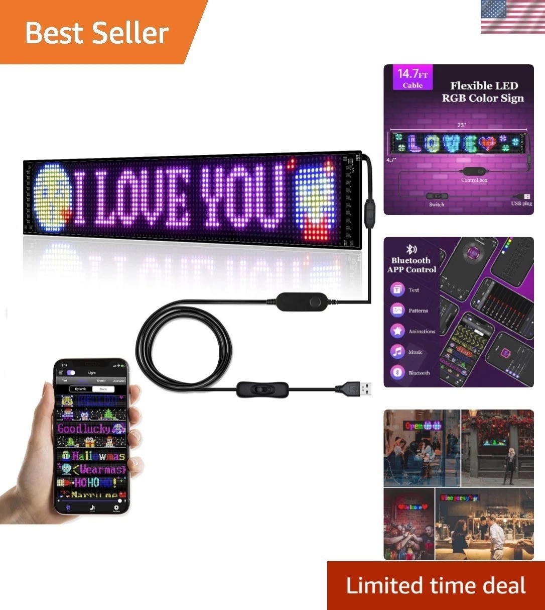 Portable RGB LED Sign – 23 »x5 » Flexible Display for Events and Advertisements