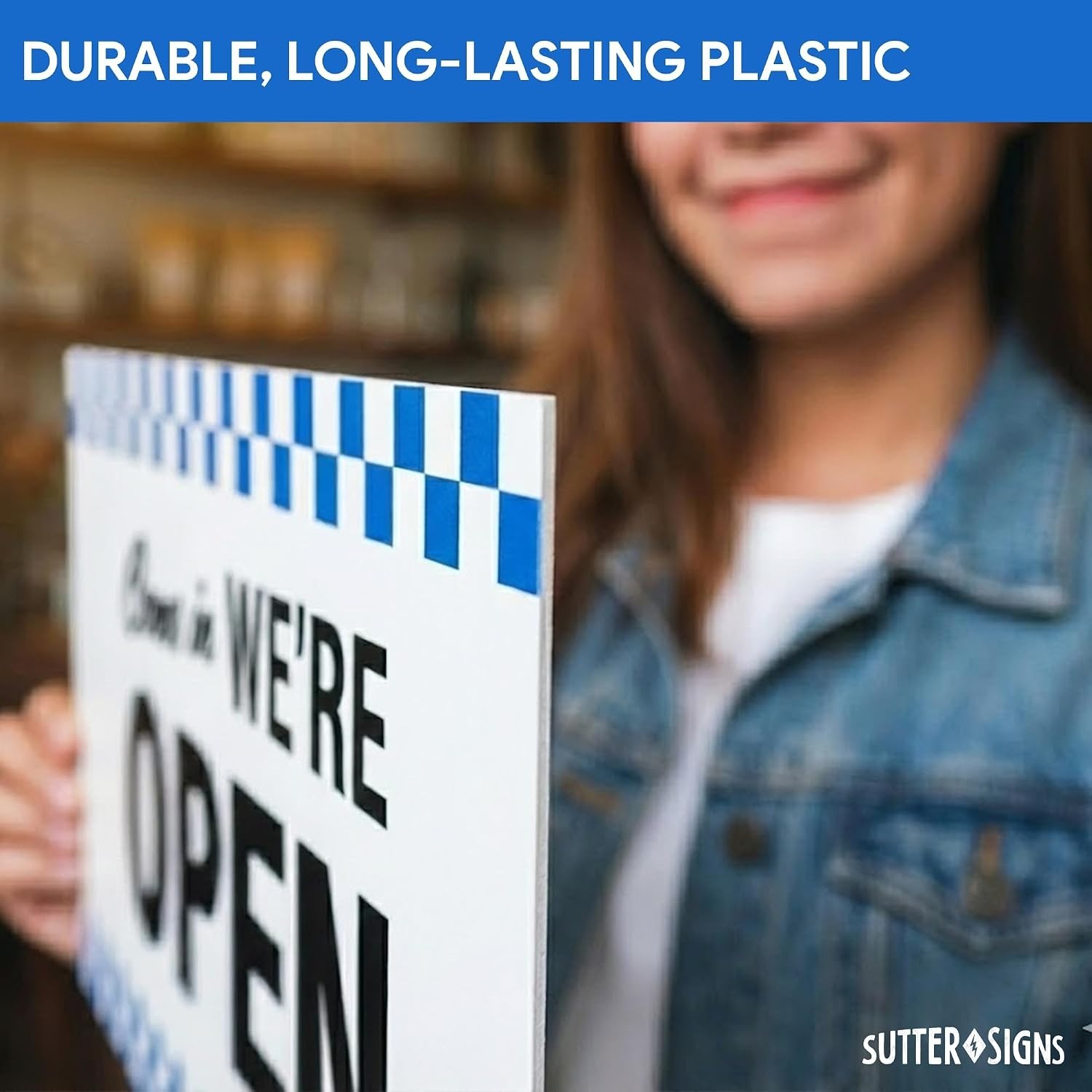 Open Closed Sign for Business, 10&Prime; x 6&Prime; Double Sided Plastic Sign with Twine,…