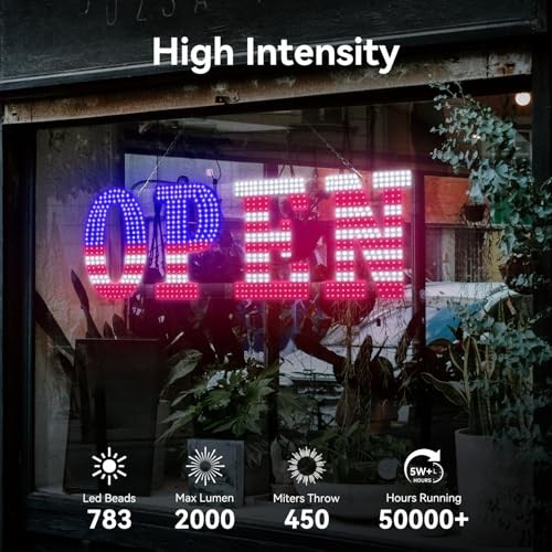 40&Prime; x 14&Prime; LED OPEN Sign with Remote, Dimmable Brightness, Flash Modes for Storef