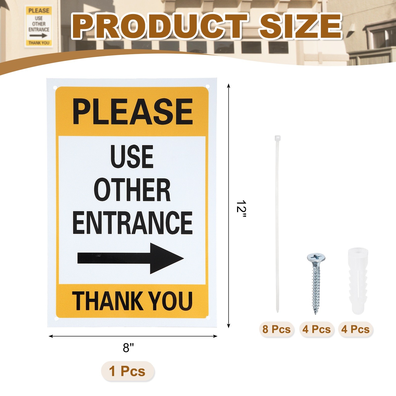 Please Use Other Entrance Thank You Sign, Right Arrow, Bright Yellow on Black