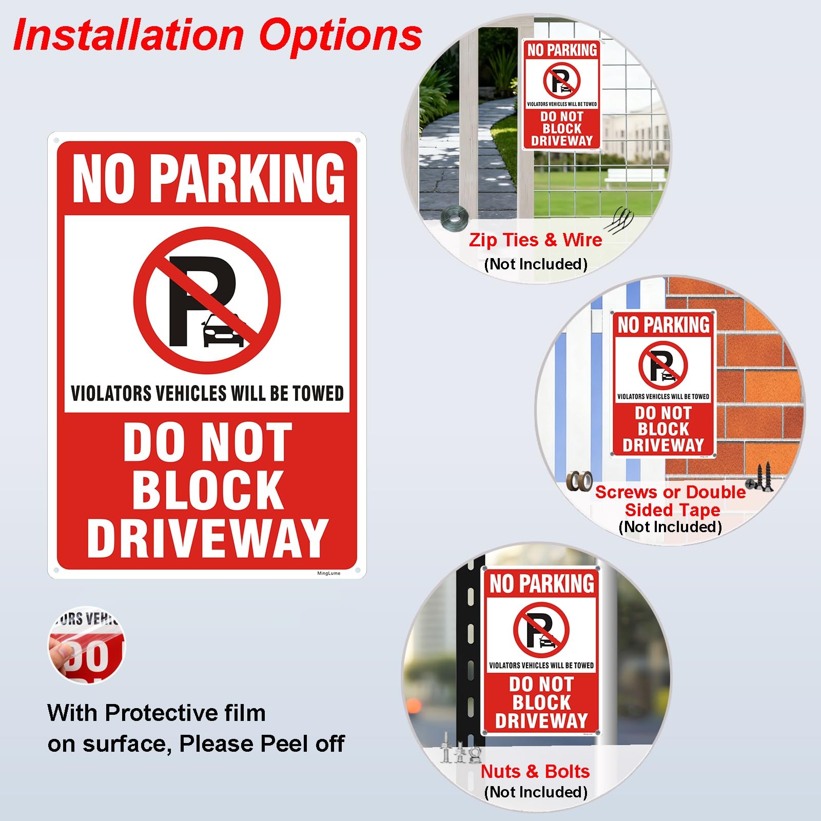 2 Pack No Parking Do Not Block Driveway Signs, 14 x 10 Inch Violators Vehicle…